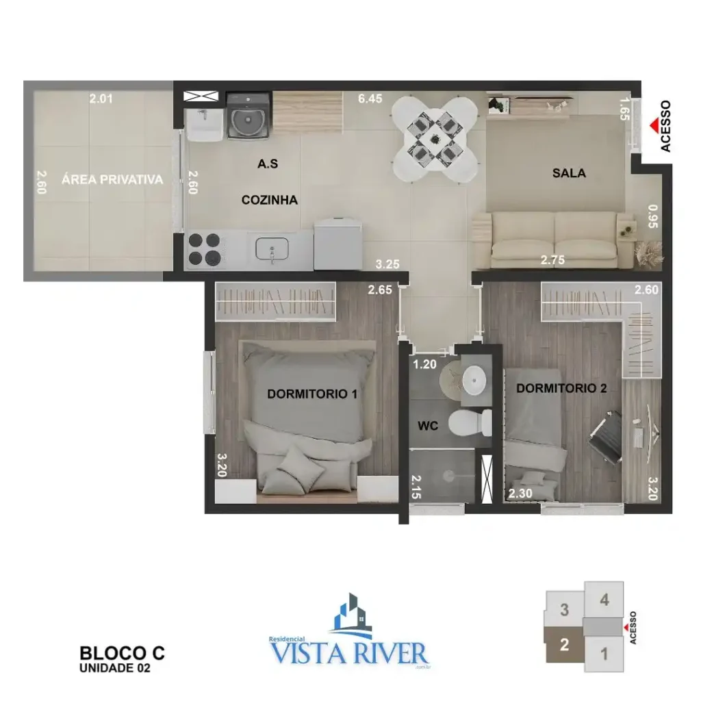 Residencial Vista River Área Privativa Unid02 BlocoC