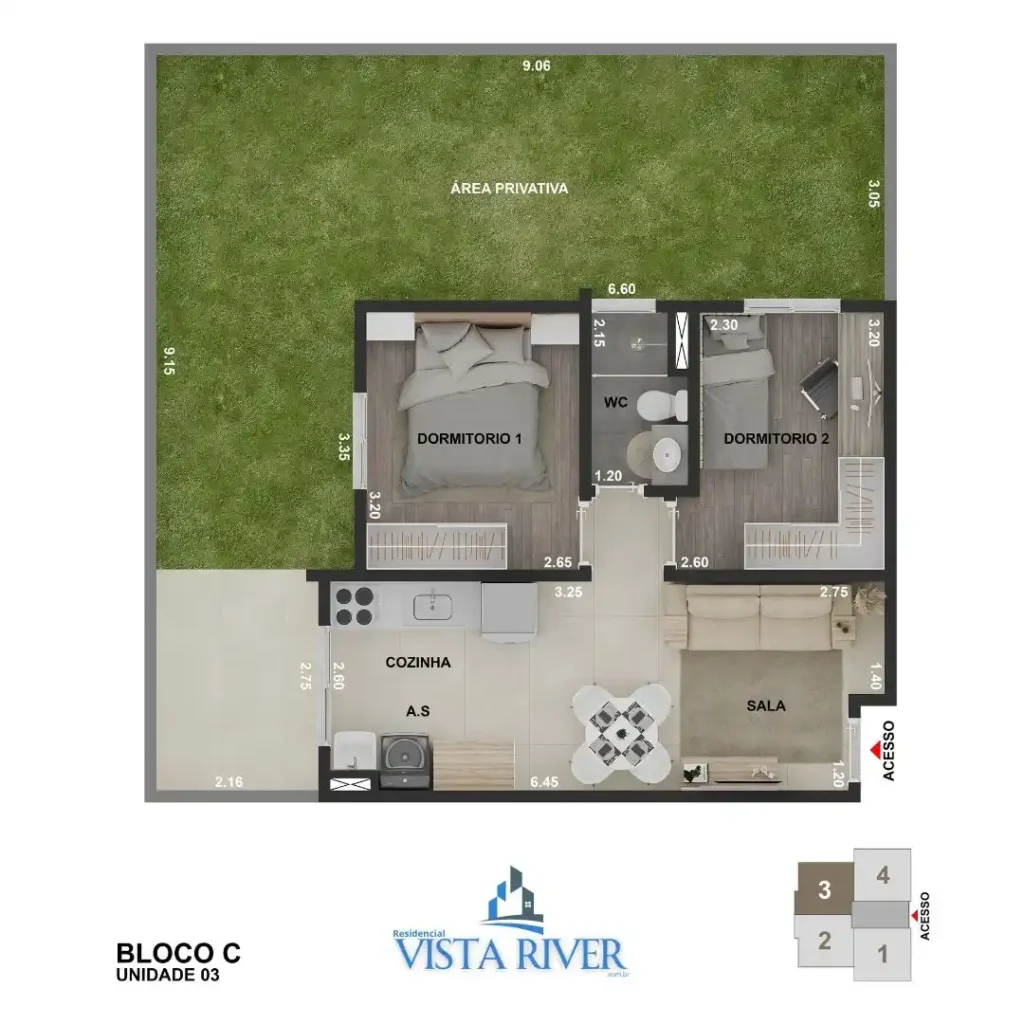 Residencial Vista River Área Privativa Unid03 BlocoC