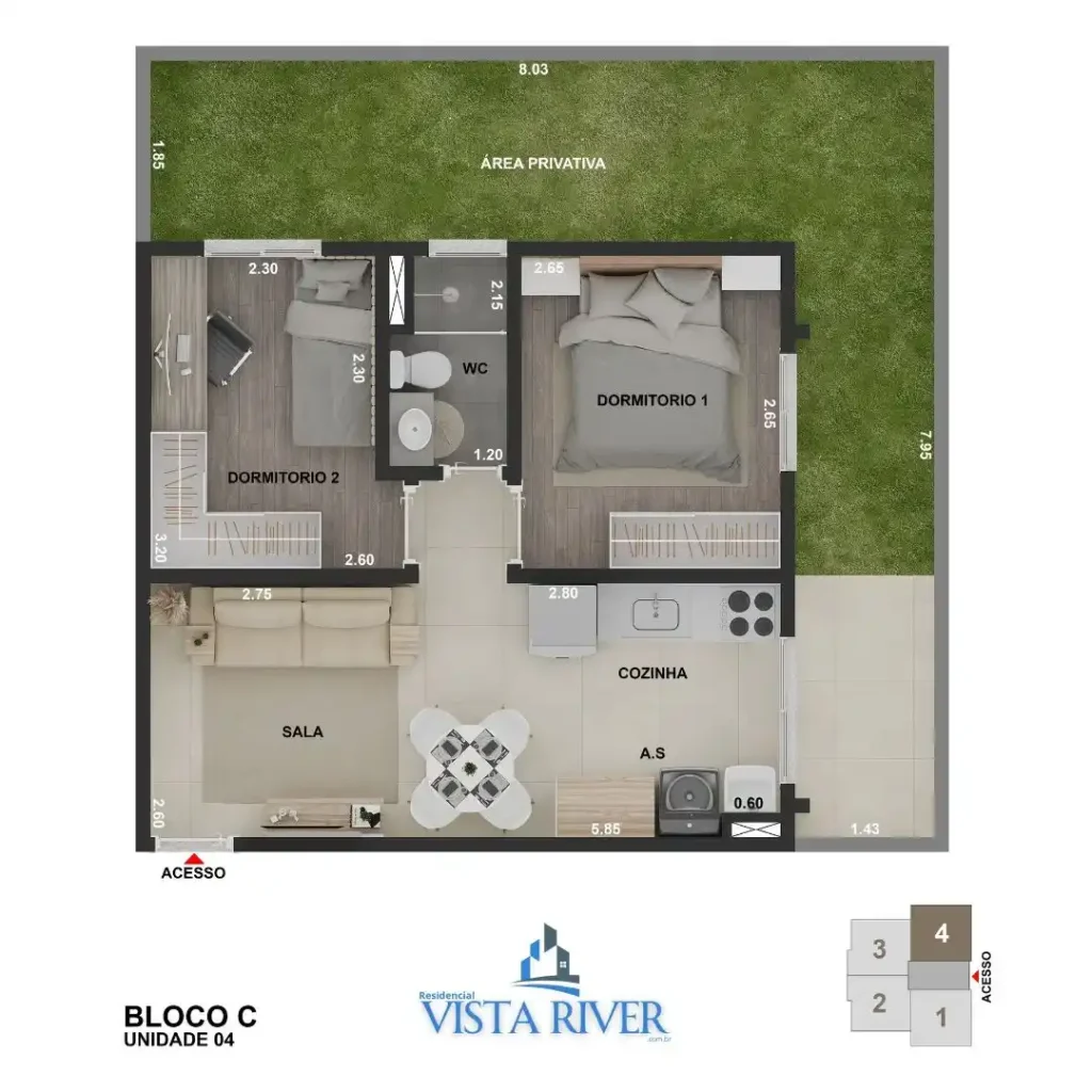 Residencial Vista River Área Privativa Unid04 BlocoC
